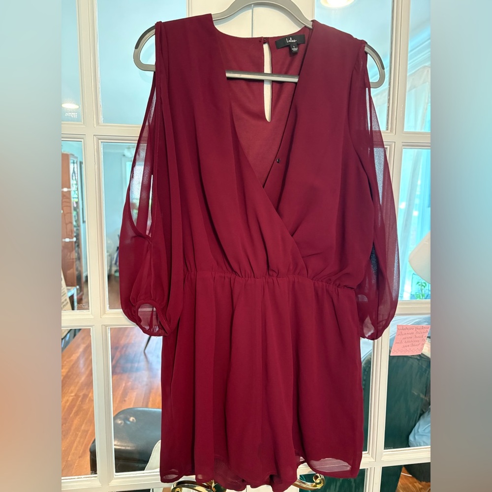 Lulu's burgundy red wrap romper playsuit large